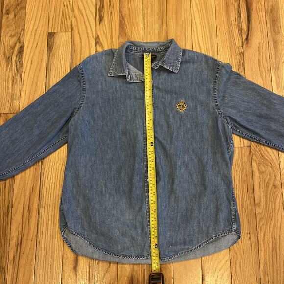 90s Ralph Lauren Blue Denim Button Down Shirt Crown Logo Pocket Womens Large - Picture 5 of 14